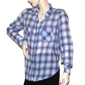 Rock & Republic Purple Plaid Shirt Stud Details